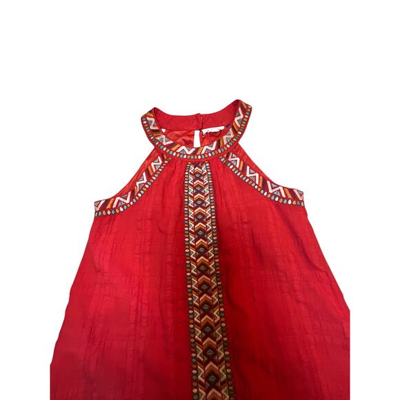 THML Red Embroidered Halter Mini Dress - Size S - Picture 5 of 16